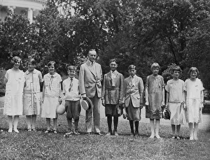Dollars: Calvin Coolidge with the participants of a spelling bee
