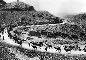 Afghans: A camel caravan on the Khyber Pass on the ?