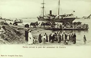 Kantara: Camel train on a chain ferry at Kantara, Egypt