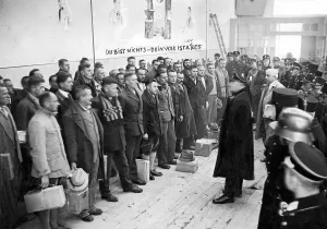Nothing: Camp Commander Theodor Eicke speaks to prisoners in the Dach