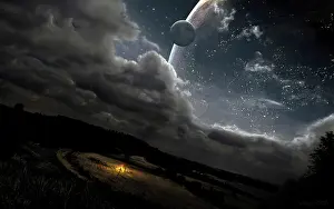 Campfire: A campfire in a peaceful night somewhere in space