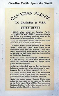 Explanatory: Canadian Pacific to Canada and USA, Third Class