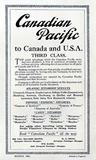 Steamships: Canadian Pacific to Canada and USA, Third Class