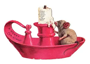 Nibbling: Candle holder and mouse on a cutout Christmas card