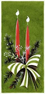 Brough: Candles, foliage and striped bow