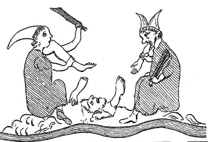 1290: cannibals, illustration on the Hereford Mappa