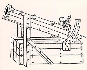Elevation: Cannon formed of iron staves hooped together and