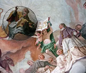 Allgaeu: The canon of Saint Augustin is beared up to God Father