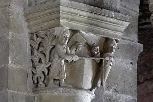 Fides: Capital with knights, Abbatiale Sainte-Foy, Conques