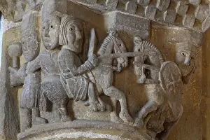 Chivalric: Capital with knights, Abbatiale Sainte-Foy, Conques