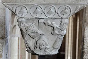 Fides: Capital with musicians, Abbatiale Sainte-Foy