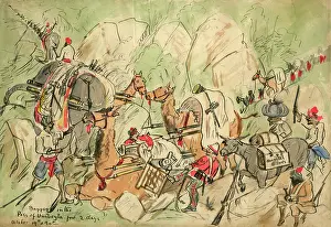 Mule: Captain C Howard - Baggage in the Pass of Umbeyla