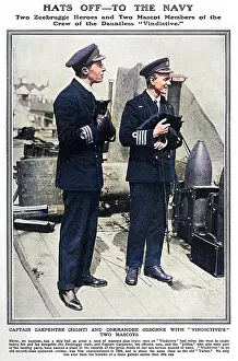 Vindictive: Captain Carpenter VC with Commander Osborne & ship's mascots