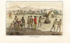Ferrario: Captain Cook's men with natives at Waimea