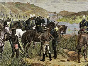 Zululand: Capture of Cetshwayo. Colored engraving of Spanish and Ameri