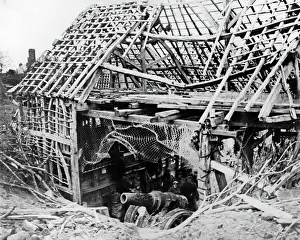 Netting: Captured German gun on Western Front, WW1