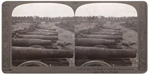 Stereoscopic: Captured German guns in a park, Brussels, after WW1