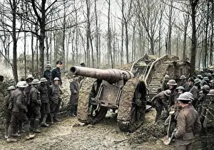 Cambrai: Captured German naval gun, Cambrai Front, WW1
