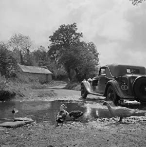 Puddles: Car driving down country lane
