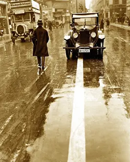 Regulated: Car on a white line on a road in Berlin, Germany