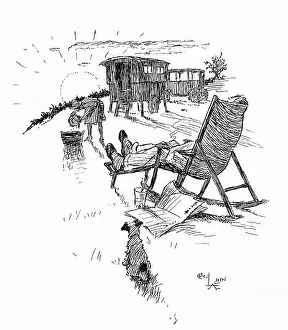 Caravanning: Caravanning scene with dog and deckchair