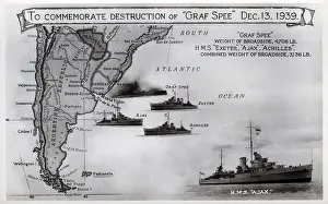 Achilles: Card commemorating Graf Spee destruction, WW2