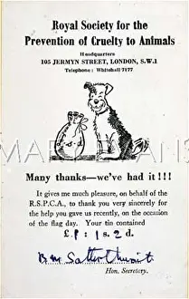 Rspca: CARD FOR MONEY COLLECTED
