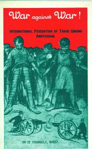 Holt’s Battlefields Collection: Card shows suffering workers and children above guns