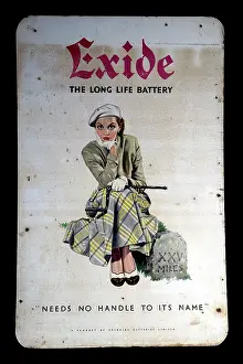 Exide: Cardboard advertising sign for Exide Batteries