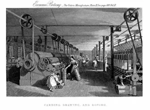 Belting: Carding, drawing and roving cotton. Carding engine