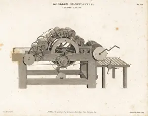 Carding: Carding engine used for wool manufacture, 18th century