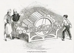 Carding: Carding machine in a Lancashire cotton mill