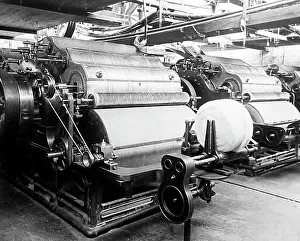 Carding: Carding machines in a woollen mill in Bradford