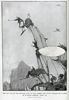 Bogey: Caricature illustration of a Golf course, by Heath Robinson