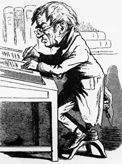 Typewriter: Caricature of an office worker, around 1850