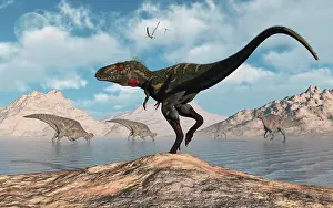 Lambeosaurinae: A carnivorous Nanotyrannus stalking a herd of Corythosaurus
