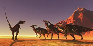 Threat: A carnivorous Rajasaurus dinosaur confronts a