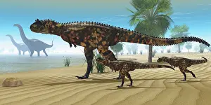 Ceratosaur: A Carnotaurus mother brings her offspring down to a river ?