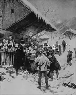 Appreciative: Carol singers outside a Swiss chalet