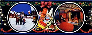 Fireside: Carol singers in snow, cosy fireside