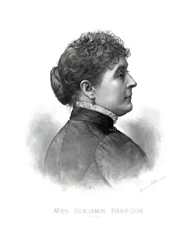 Lith: Caroline Harrison - first lady - Benjamin Harrison