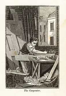 F.c. And J. Rivington: The carpenter planing a plank of wood in a workshop
