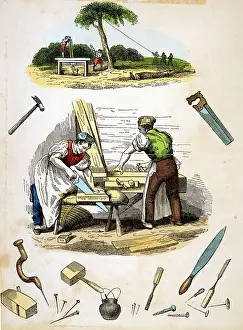Nails: Carpenters at work, surrounded by various tools
