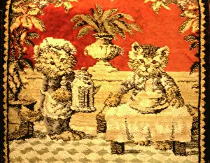Woven: Carpet design, two cats in a cafe
