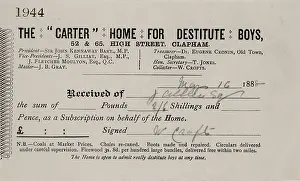 Clapham: Carter Home for Destitute Boys Subscription Receipt
