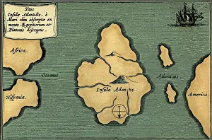 Kircher: cartography, maps, Atlantis, copper engraving