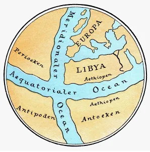 Antipodes: cartography, world maps, map after Krates of