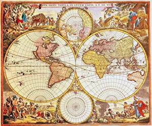 Witt: cartography, world maps, Nova orbis tabula, coloured