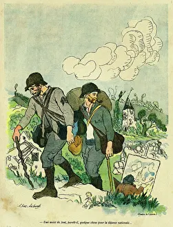 Easel: Cartoon, Artist painting a landscape, WW1