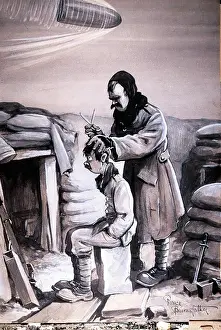 Blinkin: Cartoon, Coiffure in the Trenches, WW1